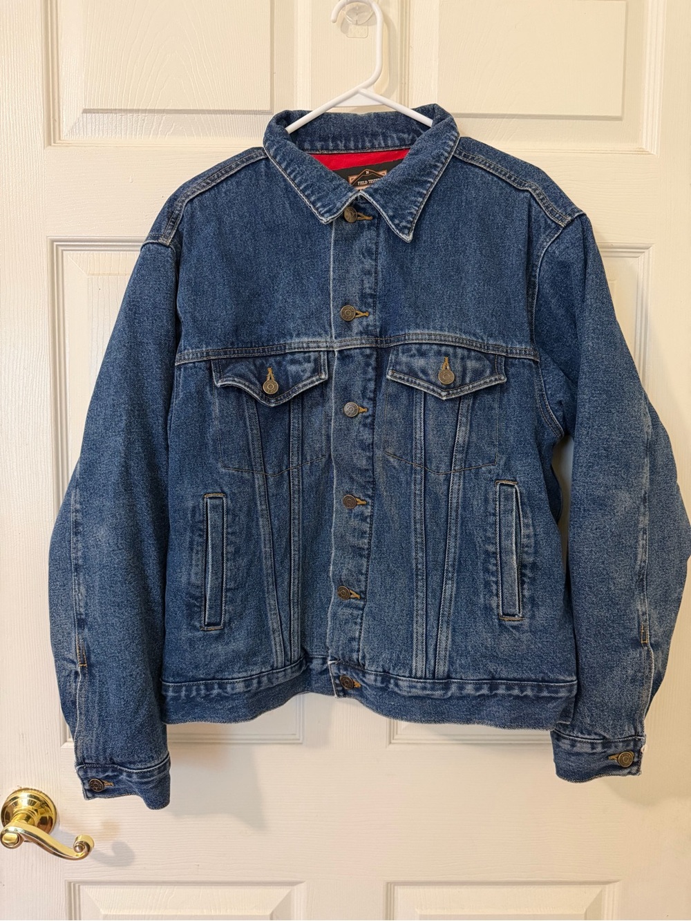 Vintage Guide Gear Thinsulate Lined Denim Trucker Jacket Men Medium Red Quilted